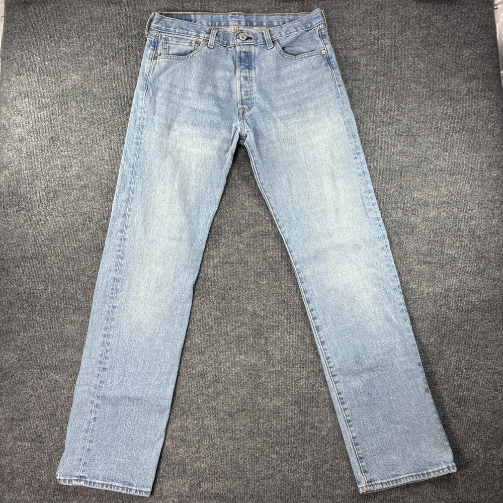 Levis 501 Jeans Mens 34x34 Blue Button Fly Denim Straight Leg Medium Wash